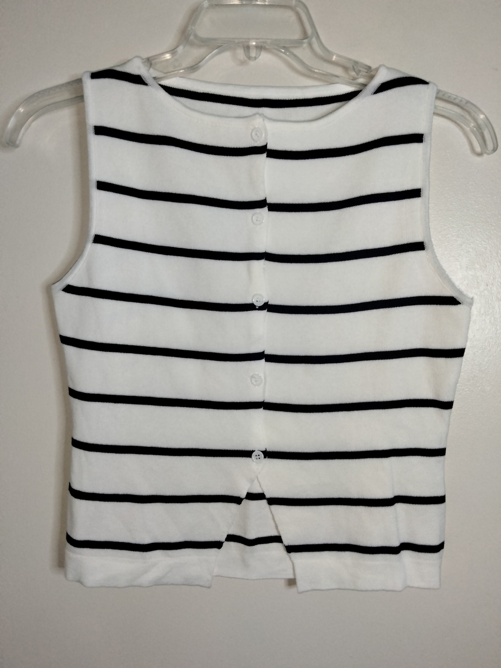 West Fade -L- White & Black Striped Sleeveless Button Down Micro Ribbed Tank Top